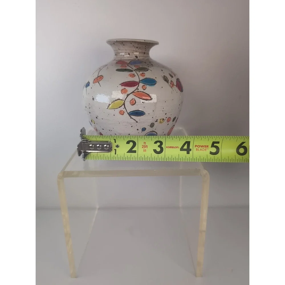 Glazed Handmade Pot/Vase Colorful Design Signed & Dated Contemporary, Cute Bugs?